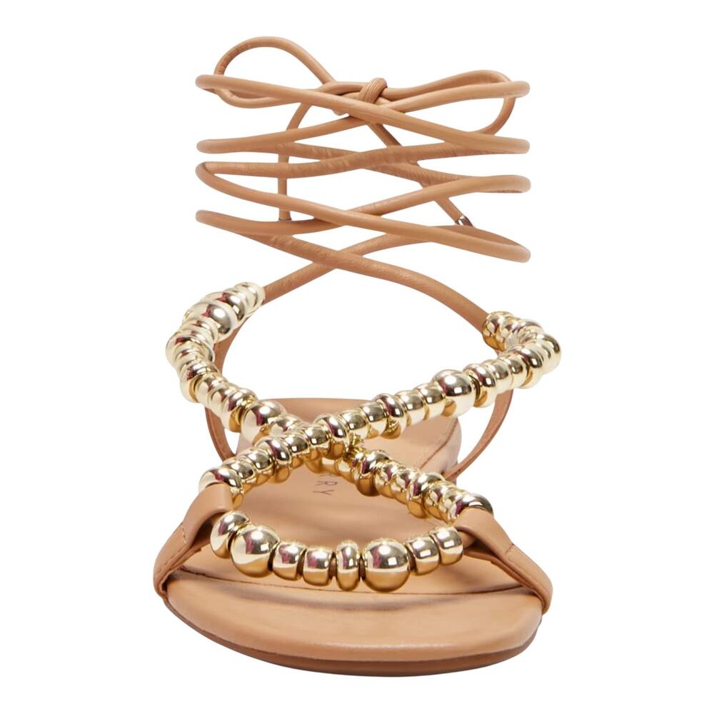 Katy Perry Women's The Halie Bead Ankle Tie Sandals Tan Gold Size 7 1/2 - Picture 3 of 5